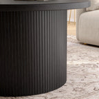 ONBRILL 31.5" Round Coffee Table, Tambour Design Coffee Tables for Living Room, Mid Century Modern Wood Coffee Table, Drum Accent Small Center Table, Black
