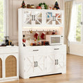 Vipbear 71" Tall Pantry Cabinet, Kitchen Hutch with Power Outlet, Farmhouse Buffet Sideboard with Door Racks, RGB LED Light Coffee Bar Cabinet for Kitchen Storage