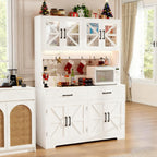 Vipbear 71" Tall Pantry Cabinet, Kitchen Hutch with Power Outlet, Farmhouse Buffet Sideboard with Door Racks, RGB LED Light Coffee Bar Cabinet for Kitchen Storage