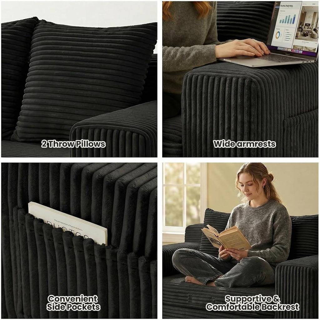 Loveseat Sofa Bed, Tri-Folding Convertible Futon Sleeper with Handle & Side Pockets, 54'' Couch with Hook and Loop No Assembly for Small Space,Living Room & Bedroom