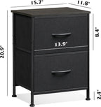 WLIVE Black Night Stand, Small Dresser with 2 Drawers & Wooden Top, Nightstand with Fabric Bins, Bedside Table End Table for Bedroom, Closet, Entryway, College Dorm, Charcoal Black | Nightstand with Fabric Bins, Bedside Table End Table for Bedroom
