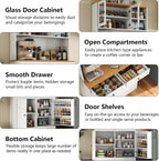 Tall Kitchen Pantry Cabinet, Modern Kitchen Hutch with Microwave Stand | Pantry Storage Cabinet with 2 Darwers & Door Shelf, Food Pantry with Glass Doors & Adjustable Shelves for Dining Room, White