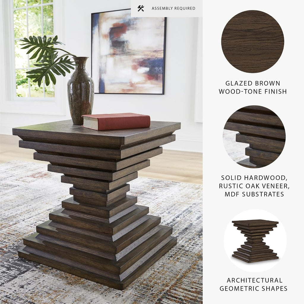 Signature Design by Ashley Hannodream Modern End Table with Architectural Geometry Design, Dark Brown