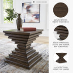 Signature Design by Ashley Hannodream Modern End Table with Architectural Geometry Design, Dark Brown