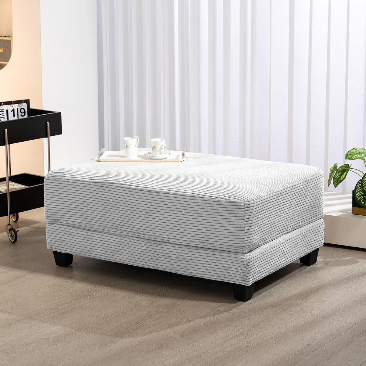 Corduroy Ottoman for Sectional Sofa, Modular Footrest with Wooden Legs, 43.7 x 29.1 x 18.5 Inches, Convertible Furniture for Living Room,Gray