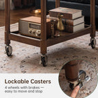 YESWOOD Vintage Walnut Side Table with Lockable Wheels, 2‑Tier Rolling End Table Nightstand for Small Space Living Room Bedroom(Walnut, 27.9" D x 18.47" W x 25.15" H)