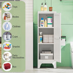 46" Tall Metal Pantry Cabinet, Kitchen Pantry Storage Cabinets with 1 Door and 2 Adjustable Shelves, Small Bathroom Cabinet,Cupboard for Kitchen, Dining Room- Assembly Required/White