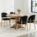 Modern Fabric Upholstered Dining Chairs Set of 4, Farmhouse Curved Back Armless Accent Chairs with Solid Oak Wood Legs, Walnut Kitchen Side Chairs for Dining Room, Bedroom/Restaurant, Black