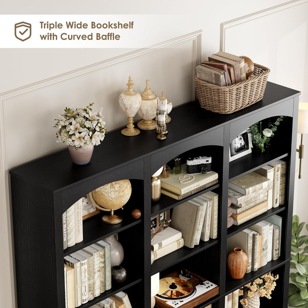 FACBOTALL 71" Triple Wide Bookshelf, 6 Tier Large Arch Black Bookcase
