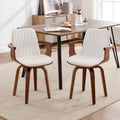 VipDesk Swivel Dining Chairs Set of 2 - Mid Century Modern Kitchen Chairs for Dining Room, Upholstered PU Leather Chairs with Walnut Arms and Legs, White