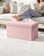 B FSOBEIIALEO Folding Storage Ottoman, Long Ottomans Shoes Bench, Velvet Storage Chest Footrest Seat 31.5"x15.7"x15.7" (Pink, Large)