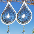 2PCS Wind Spinner 3D Stainless Steel Metal Sculptures Decorations, Water Droplets Wind Sculptures & Spinners, Outdoor Hanging Garden Decoration, Bird Devices Deterrent for Outside to Scare Birds Away