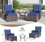 Kullavik 5 Pieces Outdoor Swivel Chairs Set,Patio Wicker Rocker Chairs with 4" Thick Cushions,Side Table and Ottomans,Patio Conversation Furniture Set for Patio Porch Deck Backyard,NavyBlue