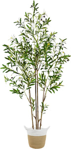 6ft (71”) Artificial Olive Tree, Tall Fake Olive Plant with Basket, Faux Olive Silk Tree for Mordern Indoor Home Livingroom Office Floor Corner Décor