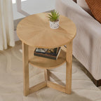 Round End Table, Rustic Side Tables with Storage Shelf, Classic Circular Solid Wood Beside Table-, 2-Tier Telephone Tables-, Nightstand, 24”H x 19.3”D for Living Room Wood Natural BZ3338OA