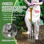 Garden Pitch Fork, 4-Tine Stainless Steel Spading Fork, 43.9'' Digging Fork with Good Leverage for Easy Digging Out Weed, Ergonomic D Handle Garden Fork for Composting, Digging Potatoes Loosening Soil
