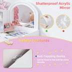 Kids Vanity with Lights, Vanity Set with Drawer and Storage Shelves, 2 in 1 Toddler Vanity with Lighted Mirror, Girls Vanity Set with Stool for Little Girls (White)