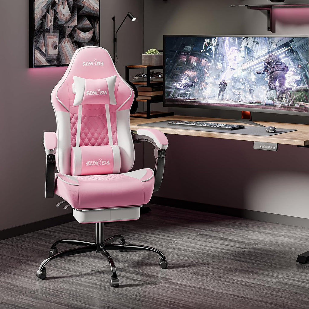 Ergonomic Video Gamer Chairs Gaming Computer Chairs Gamer Chairs for Adults Massage Lumbar Support Swivel Height Adjustable Headrest Backrest