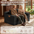 Loveseat Couch Folding Sofa Bed, Foldable Floor Futon Sleeper Couch Bed - Convertible Sofa Bed, Corduroy Pull Out Sofa Bed with 2 Pillows for Living Room & Bedroom