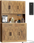 Shintenchi Pantry Cabinet with Charging Station, 70” Tall Kitchen Storage Cabinet with Microwave Stand, Storage Drawers & Adjustable Shelves, Large Capacity Kitchen Hutch for Dining Room, Brown