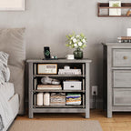 LGHM Set of 2 Large Nightstand with Charger Station, 27" W Night Stand with 3 Large Drawers, Accent Small Dresser Bed Side Table, Stable Thick Wood Legs, Timeless Look,Gray