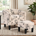 INZOY Oversized Accent Chair with Ottoman, 23.2" W Oversized Club Chair with Ottoman Set, Comfy Fabric Barrel Reading Chairs for Living Room Bedroom, Round Reading Chair with Foot Rest, Flower Pattern