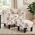 INZOY Oversized Accent Chair with Ottoman, 23.2" W Oversized Club Chair with Ottoman Set, Comfy Fabric Barrel Reading Chairs for Living Room Bedroom, Round Reading Chair with Foot Rest, Flower Pattern