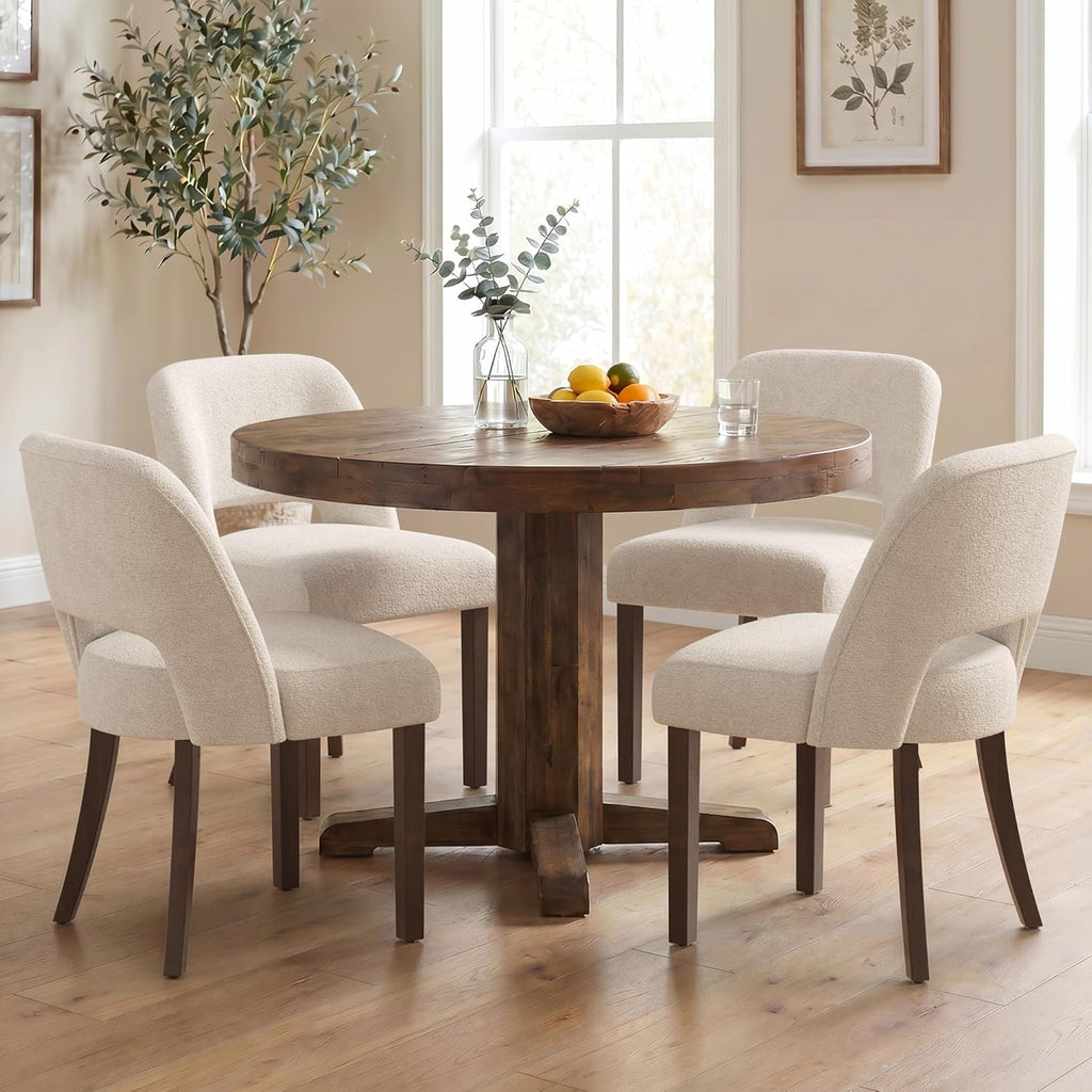 Usaint Wooden Dining Chairs Set of 4, Modern Upholstered Dining Room Chair Kitchen Chairs with Ergonomic Curved Backrest for Kitchen and Restaurant, Beige