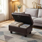 Simple Deluxe Ottoman with Storage Bench Chair, 28.5" L x 19.5" W x 17.5" H Foot Rest Stools with Synthetic Leather,Ottoman Storage Chest Box with Padded Seat for Bedroom, Living Room, Entryway,Brown