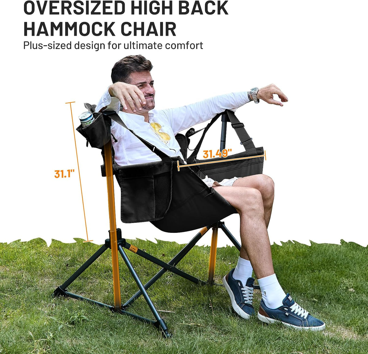 TIMBER RIDGE Hammock Camping Chair, Oversized Swinging Chair, 400lbs Load | Portable Folding Rocking Camping Chair with Adjustable Back & Seat Height for Outdoor Lawn, Backyard and Patio
