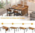 IRONCK 5-Piece 63" Extendable Dining Table with 4 Upholstered Chairs, Kitchen Table Set for 4-8 People, Dining Room Sets with MDF Wood Board, Drop Leaf Table Design for Space Saving, Rustic Brown