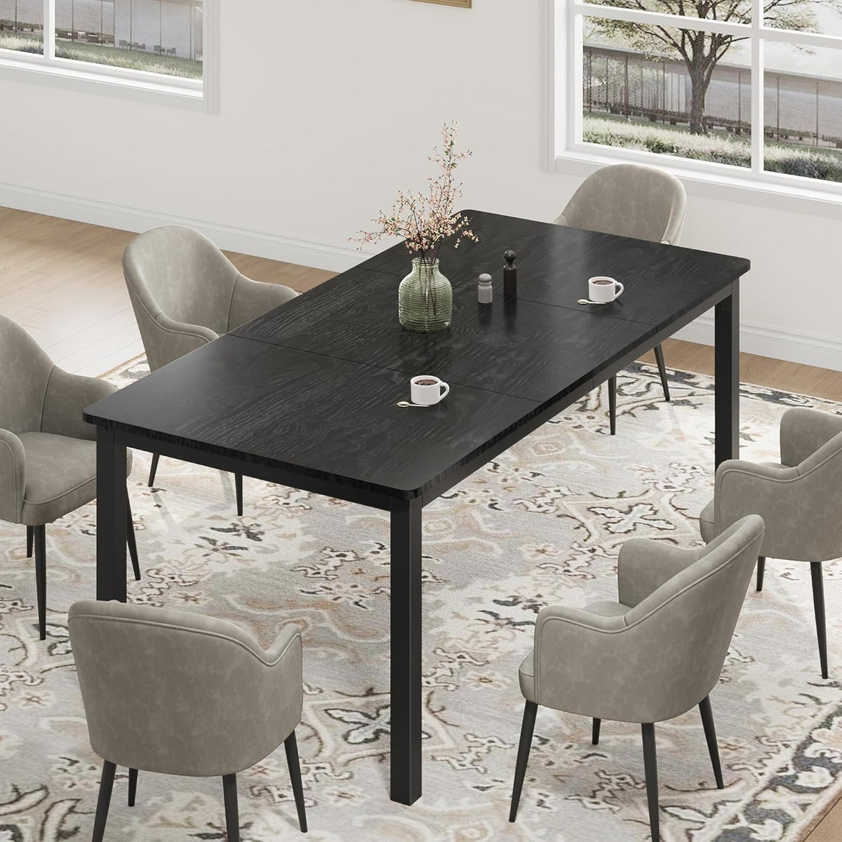 71 inch Long Rectangle Dining Table, MDF Top + Iron Legs with Rounded Corners, Modern Industrial Style Kitchen Table for 6-8 Persons, Black