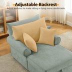 VANOMi Oversized Chaise Lounge Chair Indoor, Comfy Reading Chair with Storage, Chenille Upholstered Sleeper Chair with 2 Pillows Accent Armchair for Living Bedroom, Light Green