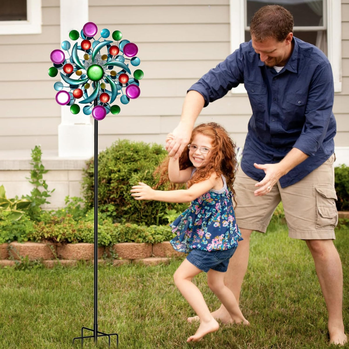 Solar Wind Spinners Outdoor - Wind Sculptures & Spinners, 60.6 Inch Windmill Kinetic Yard Art Decor with Stake, Wind Spinner for Yard and Garden Lawn Farmhouse (Circle)