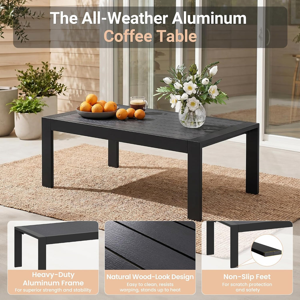 Solaste Aluminum Patio Sofa with Coffee Table,2 PCS Patio Furniture Set with Cushions, All-Weather Outdoor Sofa for Balcony, Deck, Backyard, Porch, Garden, Light Grey