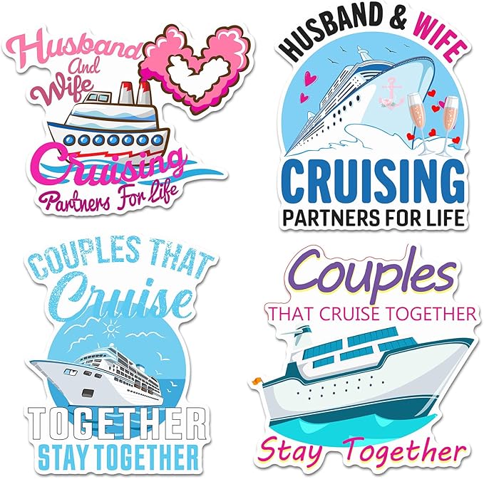 Hoteam 4 Pcs Couples Cruise Door Decorations Magnetic Husband and Wife Cruise Ship Door Funny Waterproof Nautical Magnets for Carnival Cabin Stateroom Fridge Car