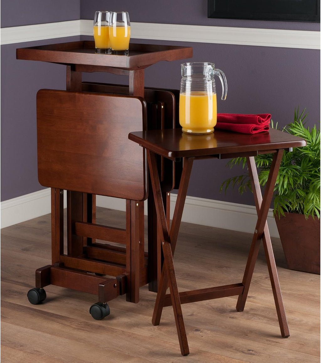 Winsome 6-Piece Snack Table, Walnut (94828) | Easy to Store Portable Fold Up Table Set for Kitchen, Living Room TV Dining, Crafts, Puzzles, Work From Home