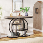 Tribesigns 41.3" Console Table, Industrial 4-Tier Sofa Table Entryway Table with Circle Base, Narrow Wood Accent Tables with Storage Shelves for Living Room, Hallway, Foyer, Gray | Industrial
