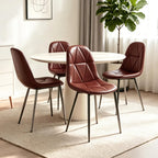 Set of 4 Brown Dining Chairs – Modern Armless Kitchen & Dining Chairs, Faux Leather Upholstery, Ergonomic Backrest & Sturdy Metal Legs