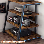 Besiost AV Media Stand with Outlets, Media Console with LED Lights, Stereo Racks and Stands with Storage Shelves, Media Audio Tower Cabinet, Rustic Brown