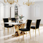 Modern Dining Chairs Set of 4, Black Velvet Woven Kitchen Chair with Golden Metal Legs, Upholstered Cushion & High Back Design, Mid-Century Dining Chairs for Kitchen, Living Room