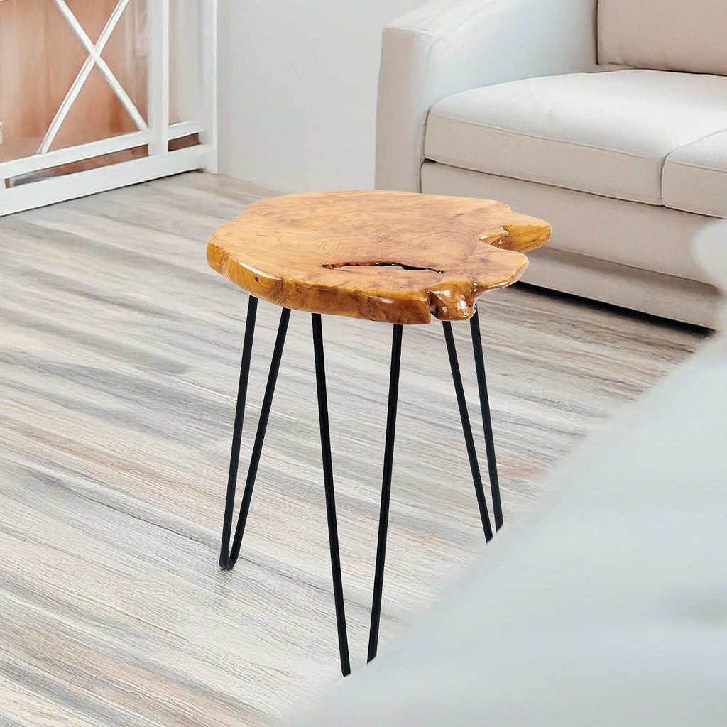 Greenage Cedar Roots Naturally Live Edge Side Table 16" x 14" x 21" Height Natural Wood End Table for Living Room Bedroom Home Decor Wooden Plant Stand