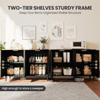 Patikuin Rattan Sideboard Buffet Cabinet, Boho Accent Storage Cabinet, 4 Doors Console Table Coffee Bar with Power Outlet, Adjustable Shelves for Kitchen, Dining Room, Hallway, Living Room (Black_2)
