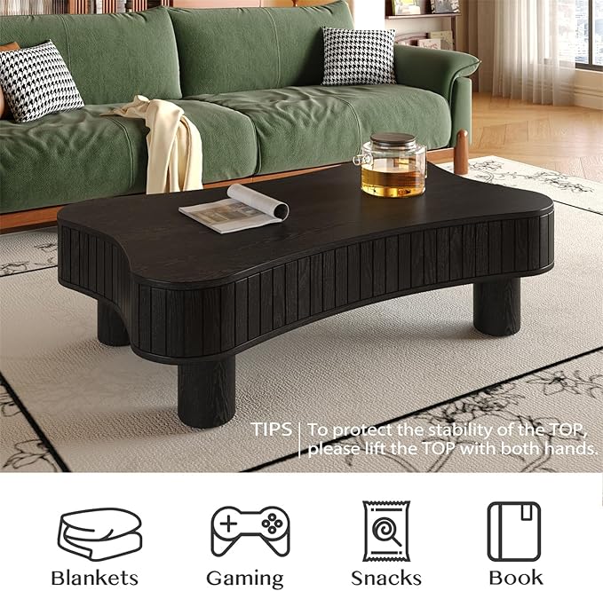 42.5'' Modern Lift Top Coffee Table for Living Room, Solid Wood Center Table, Fluted Panel Design, Storage Compartments, 42.5x27.2 Inch Surface, Hydraulic Lift Mechanism, Easy Assembly (Black)