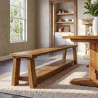70.87" Long Solid Wood Dining Bench | Farmhouse Kitchen Bench with Storage Shelf for Dining Room, Kitchen, Entryway, Bedroom, Easy to Assemble