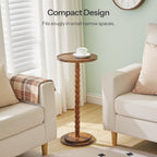 HOOBRO Round Side Table, Small Drink Table for Small Space, End Table with Rubberwood Accent Leg, Stable Pedestal, Easy Assembly, for Living Room, Corner, Bedroom, Rustic Brown FG187BZ01