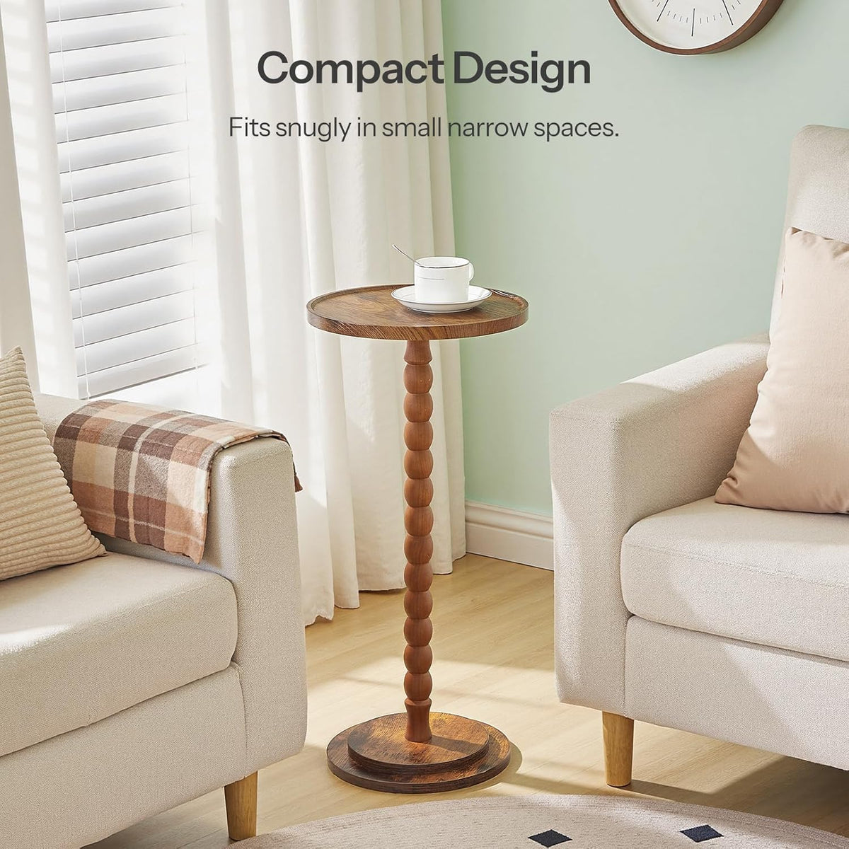 HOOBRO Round Side Table, Small Drink Table for Small Space, End Table with Rubberwood Accent Leg, Stable Pedestal, Easy Assembly, for Living Room, Corner, Bedroom, Rustic Brown FG187BZ01