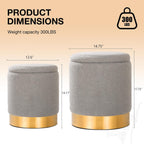 YYW HOME Sherpa Round Ottoman Set of 2 with Storage, 12 Gallon Hidden Storage Ottoman, Multi-Functional Footrest Stool, Vanity Seat, Coffee Table, No Assembly Required, Holds 300lbs (Gray)