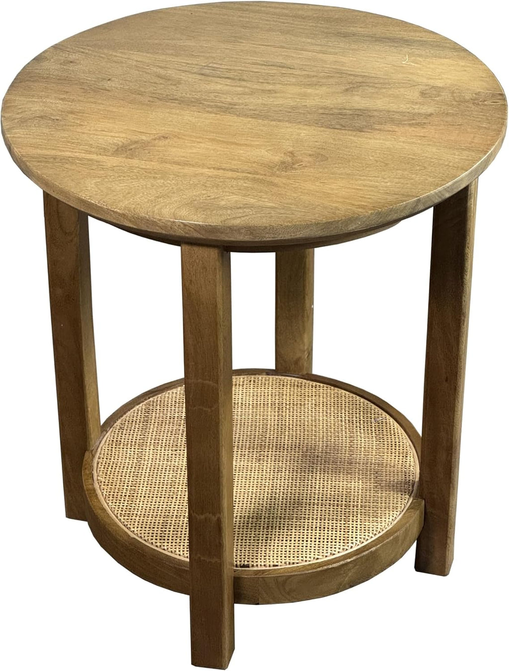 Carolina Chair & Table Haven 20" Round Accent Table with Handwoven 1 Cane Shelf Vintage Blonde Acacia Finish Wooden Side Table Compact Home Storage Furniture for Bedroom, Living Room, Dining Room