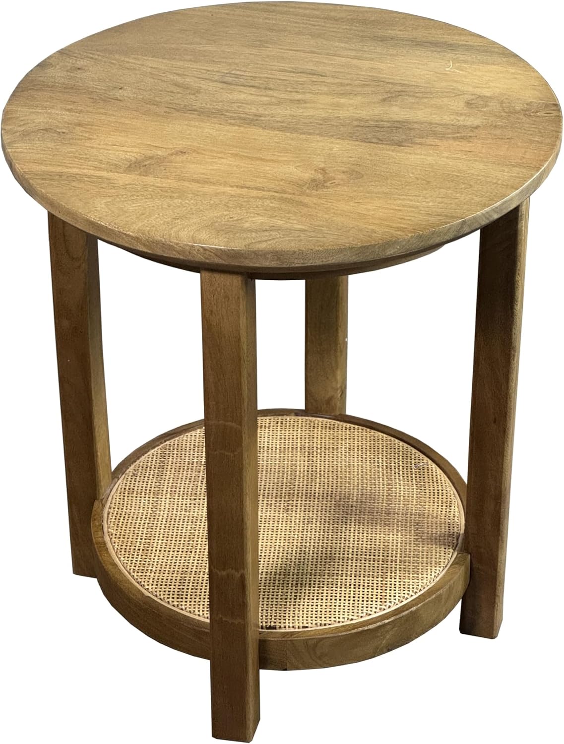 Carolina Chair & Table Haven 20" Round Accent Table with Handwoven 1 Cane Shelf Vintage Blonde Acacia Finish Wooden Side Table Compact Home Storage Furniture for Bedroom, Living Room, Dining Room